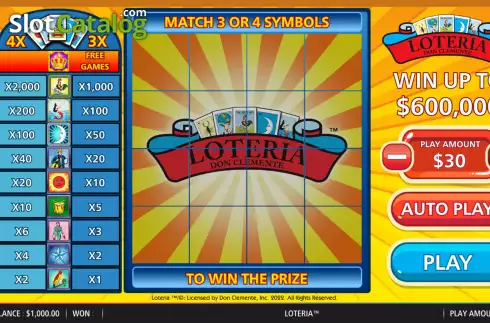 Game screen. Loteria slot