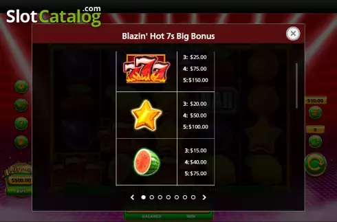 Paytable screen. Blazin Hot 7s Big Bonus slot