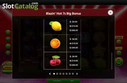 Paytable screen 3. Blazin Hot 7s Big Bonus slot