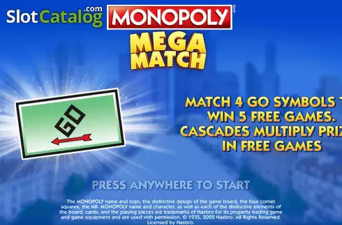 Start Screen. Monopoly Mega Match slot