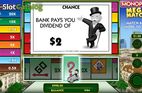 Cash Prize Win Screen. Monopoly Mega Match slot
