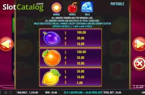 Paytable 2. Very Fruity slot