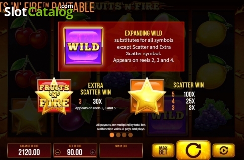 Paytable. Fruits and Fire slot