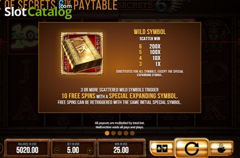 Paytable 1. Book of Secrets 6 slot