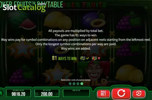 Ways to Win screen. 81 Joker Fruits slot