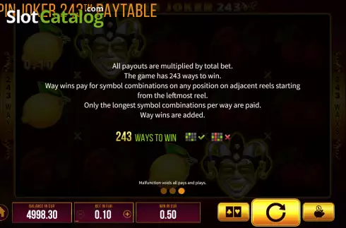 Win ways screen. Respin Joker 243 slot