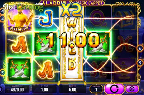 Free Spins Gameplay Screen. Aladdin and The Magic Carpet slot