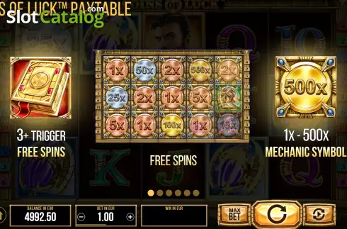 Game Features screen. Coins of Luck slot