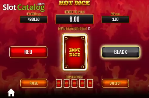 Risk Game screen. Hot Dice slot