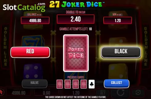 Risk game screen. 27 Joker Dice slot