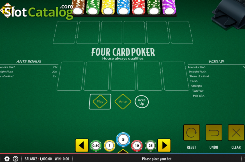 Start Screen. Four Card Poker (Shuffle Master) slot
