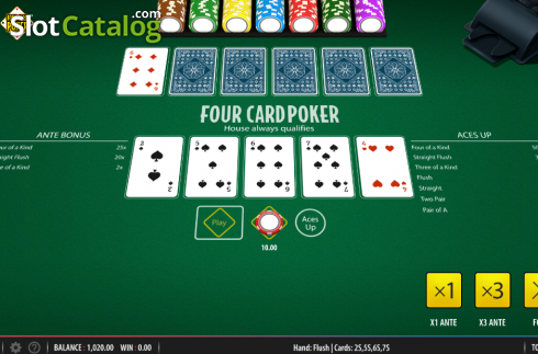 Game Screen. Four Card Poker (Shuffle Master) slot
