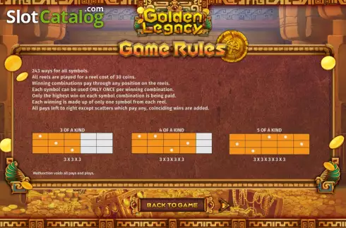 PayLines screen. Golden Legacy (SimplePlay) slot