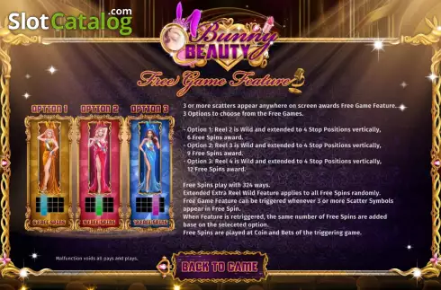 Game Features screen 3. Bunny Beauty slot