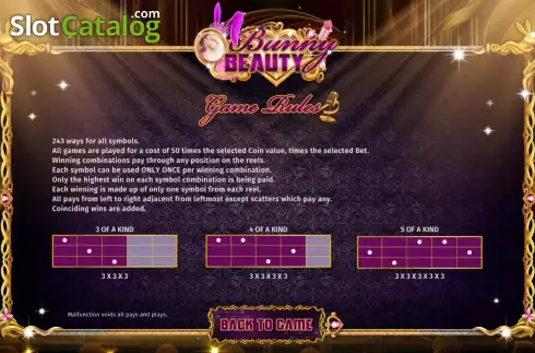 Game Features screen 4. Bunny Beauty slot