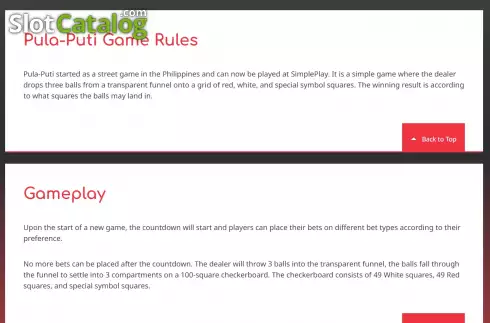Game Rules screen. Pula Puti slot