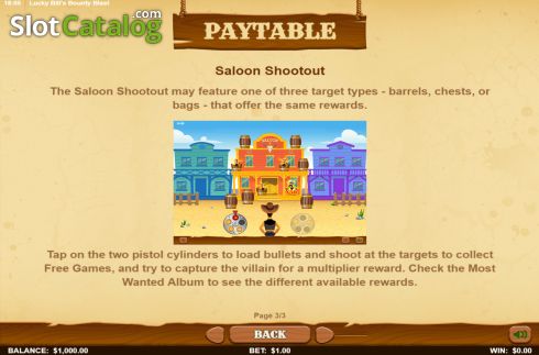 Saloon Shootout Feature Screen. Lucky Bills Bounty Blast slot