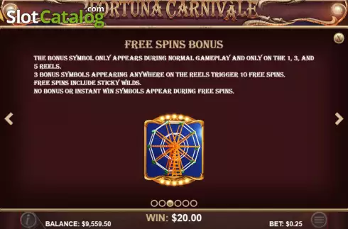 Free Spins bonus screen. Fortuna Carnivàle slot