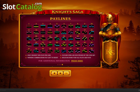Paylines. Knight's Saga slot