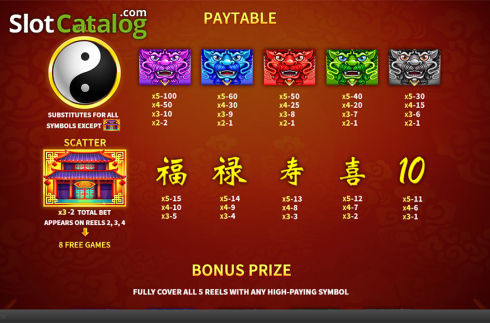 Paytable . Wu Fu Long slot