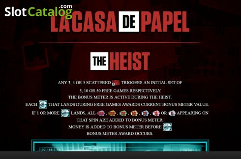 The Heist Mode screen. La Casa De Papel Deluxe slot