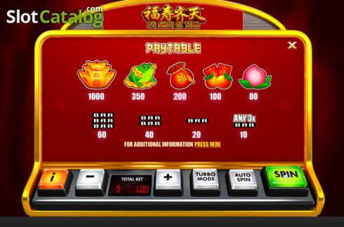 Paytable screen. Fu Shou Qi Tian slot
