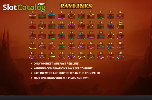 Paylines screen. Lord of the Spins slot