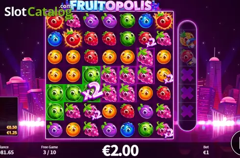 Free Spins Gameplay Screen. Fruitopolis slot