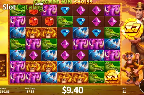 Free Spins Gameplay Screen. Max Chance and the Safari Secrets slot