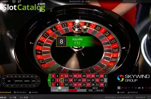 Win screen. Live Roulette (Skywind Group) slot