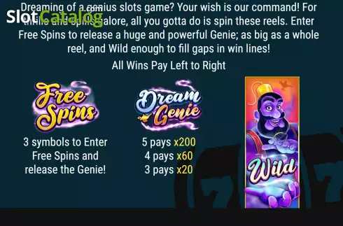 PayTable screen. Dream Genie (Skywind Group) slot