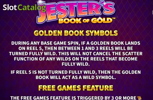 Special symbols screen. Jester's Book of Gold slot