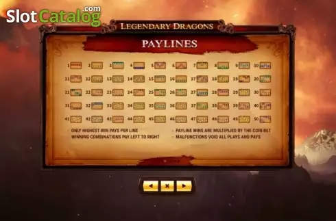 Paytable 4. Legendary Dragons slot