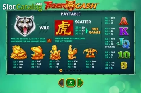Paytable 1. Tiger Cash slot