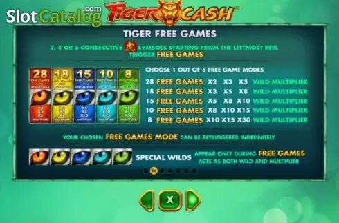Paytable 2. Tiger Cash slot