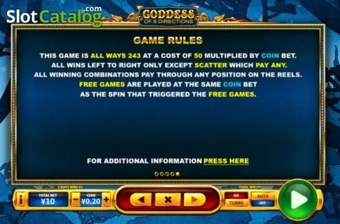 Paytable 5. Goddess of 8 Directions slot