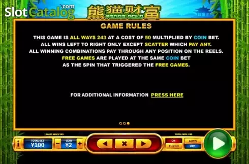 Paytable 3. Panda Gold (Skywind Group) slot