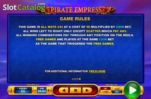 Paytable 4. Pirate Empress slot