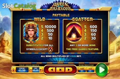 Paytable 2. Queen of the Pharaohs slot