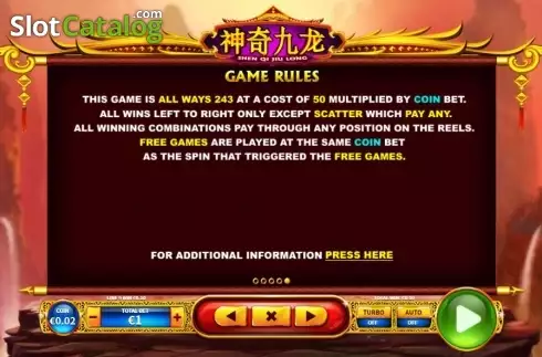 Game Rules. Shen Qi Jiu Long slot
