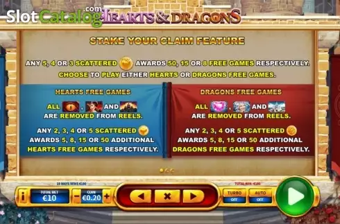Features. Hearts and Dragons slot