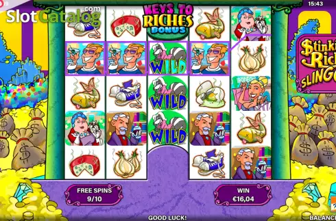 Free Spins Gameplay Screen 3. Stinkin Rich Slingo slot