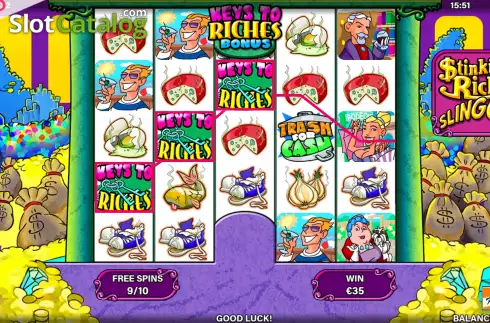 Free Spins Gameplay Screen 4. Stinkin Rich Slingo slot