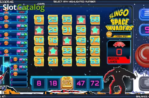 Gameplay Screen. Slingo Space Invaders slot