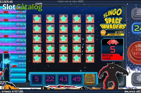 Schermo8. Slingo Space Invaders slot
