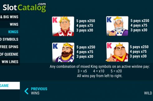 Paytable screen 3. King Sized Spins slot