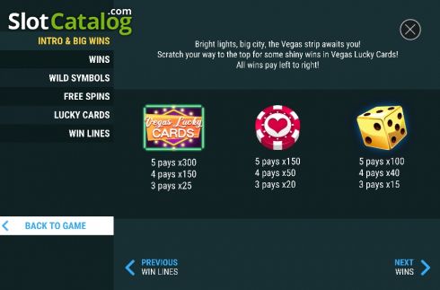 Paytable 1. Vegas Lucky Cards slot