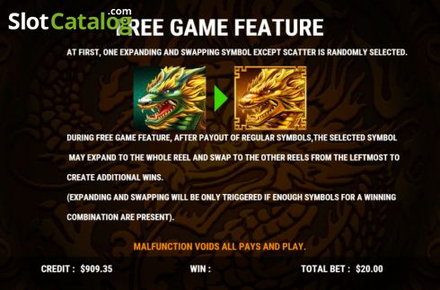 Free Games feature screen. Golden Dragon Ball slot