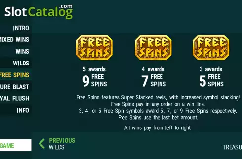 Free Spins screen. Fantasy Gold slot