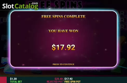 Total Win in Replay Free Spins Screen. Fruits and Beyond slot